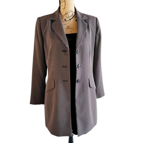 Le Suit Womens Houndstooth Long Blazer Black & Beige SZ 10 - Picture 4 of 10